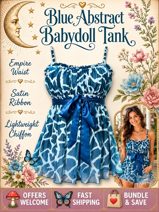 Mixit Tops - Mixit Blue Abstract Babydoll Tank Satin Tie XS Juniors Flowy Chiffon
